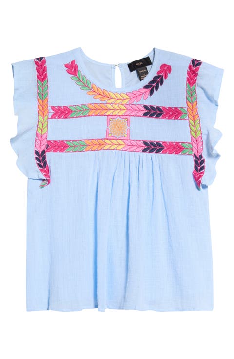 Embroidered Flutter Top
