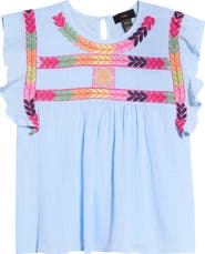 RAIN AND ROSE Embroidered Flutter Top
