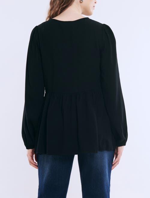 Motherhood Maternity Long Sleeve Empire Waist Keyhole Woven Blouse In Black