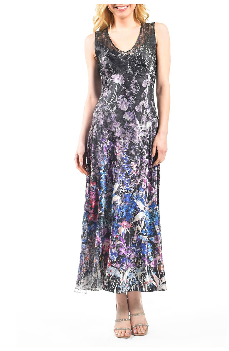 Komarov Climbing Vines Maxi Dress with Lace Back Detail, Main, color, Monarch Garden