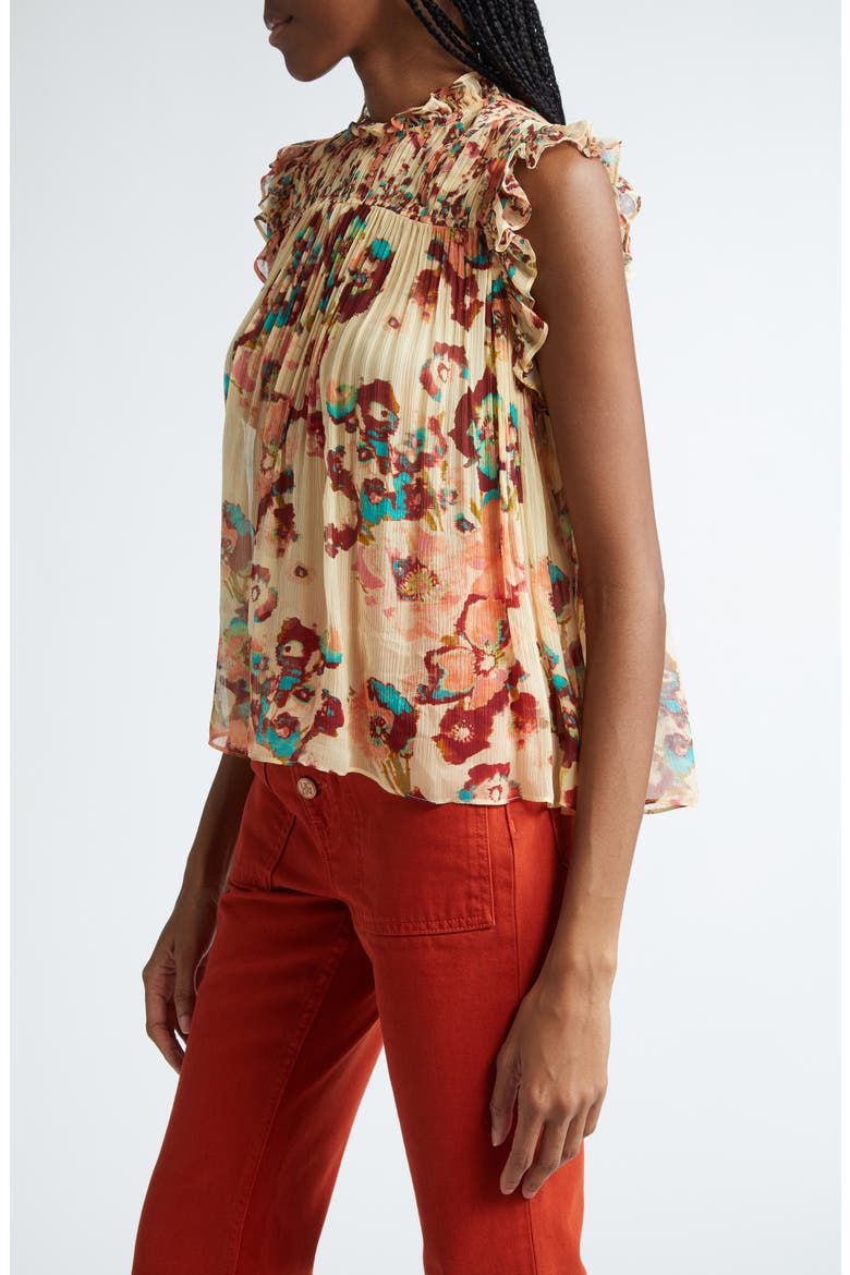 Georgina Floral Sleeveless Plissé Silk Top, Alternate, color, CAMELLIA