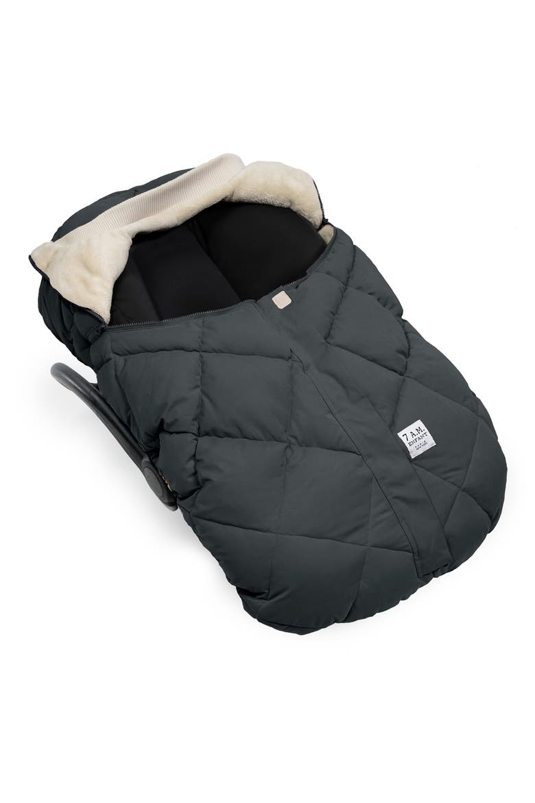 Faux Shearling Trim Car Seat Cocoon, Alternate, color, SMOKEY