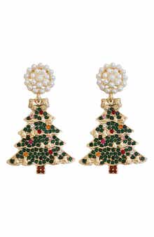 Panacea Faux Pearl & Crystal Christmas Tree Drop Earrings