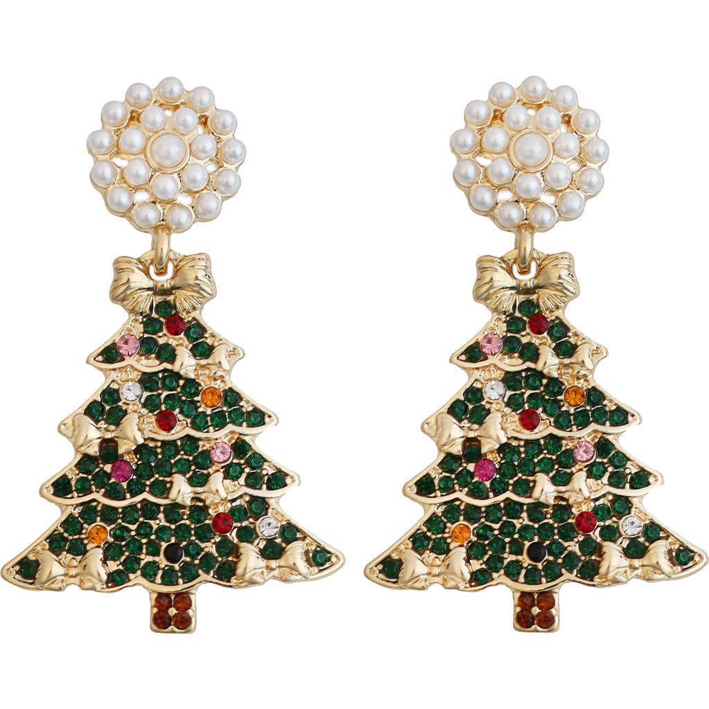 Panacea Faux Pearl & Crystal Christmas Tree Drop Earrings In Multi