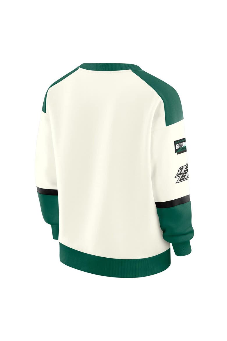 Women's WEAR by Erin Andrews  Cream New York Jets Racing Crew V-Neck Sweatshirt, Alternate, color, Cream