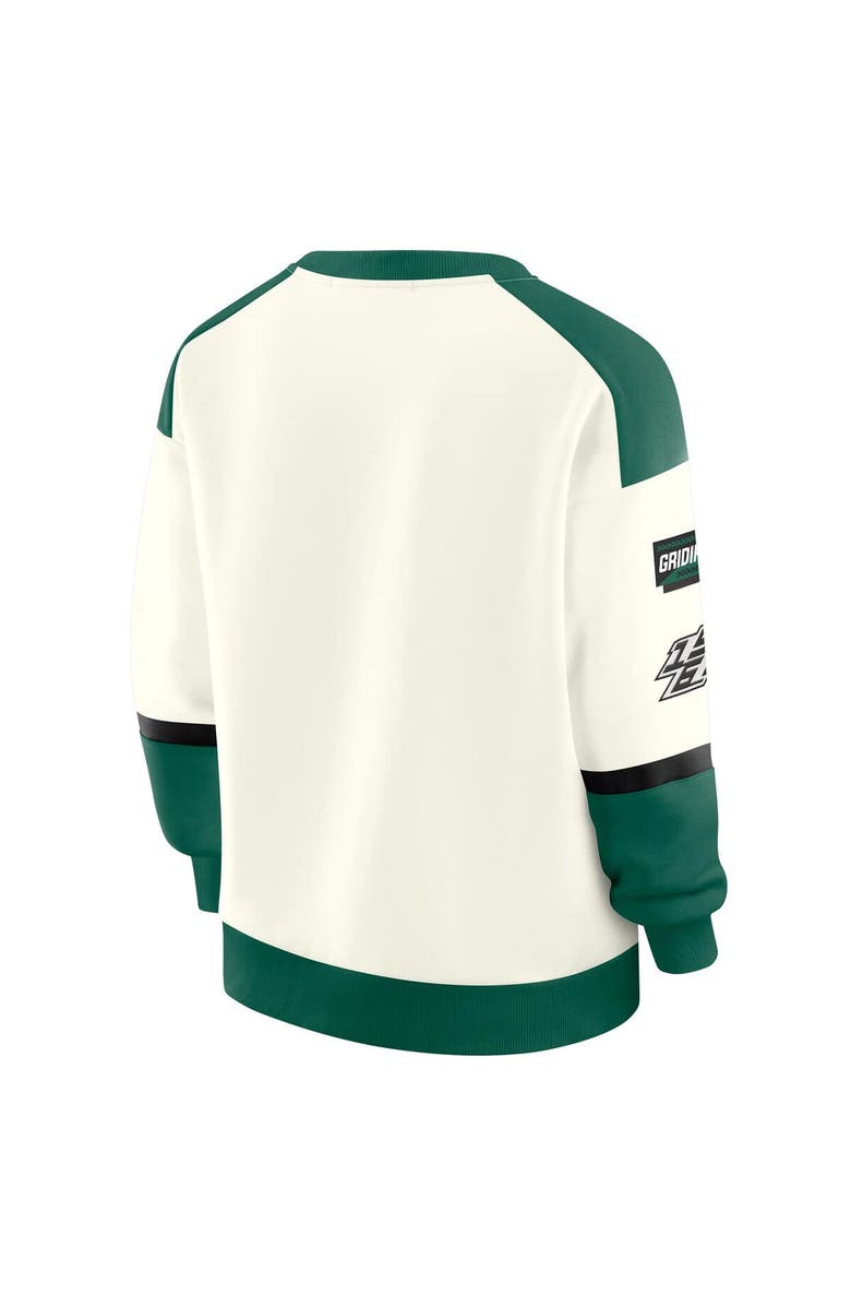 WEAR by Erin Andrews Women's WEAR by Erin Andrews  Cream New York Jets Racing Crew V-Neck Sweatshirt, Alternate, color, Cream