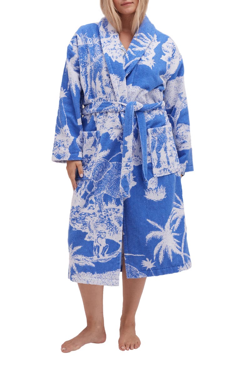 Print Terry Cloth Robe, Main, color, LOXODONTA BLUE/ WHITE