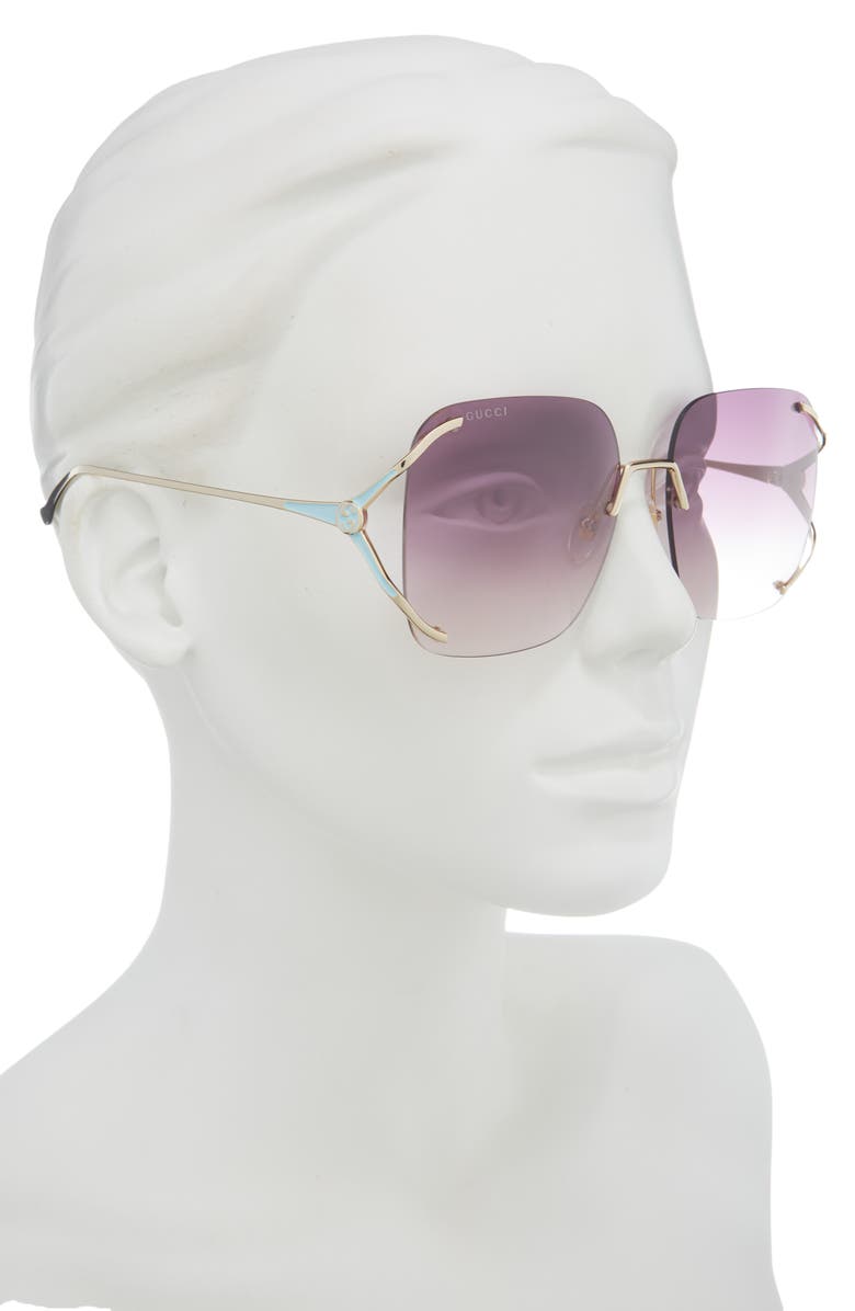 Gucci 60mm Square Gradient Sunglasses, Alternate, color, Gold Gold Violet