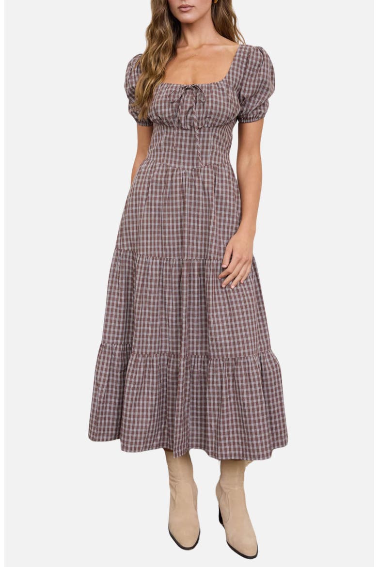 Gingham Tiered Maxi Dress, Main, color, MOCHA