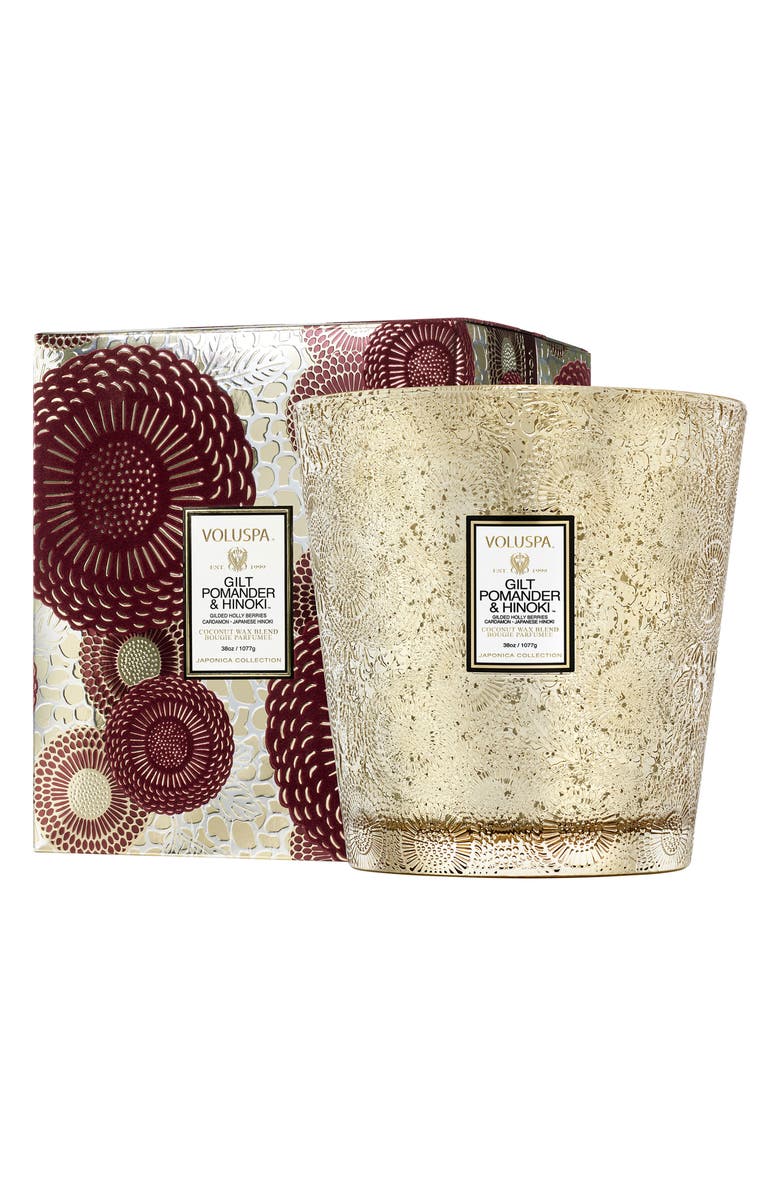 Voluspa Gilt Pomander & Hinoki Three-Wick Hearth Candle, Main, color, 