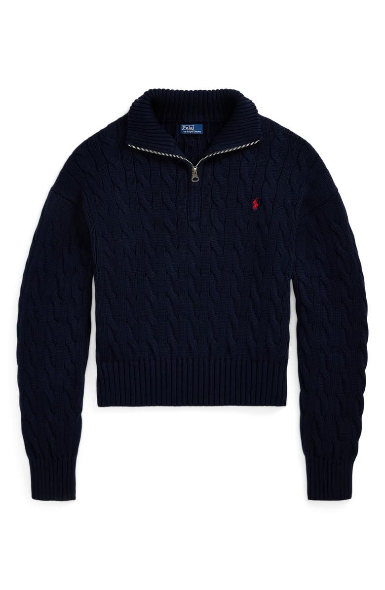 Polo Ralph Lauren Cable Knit Cotton Polo Sweater, Alternate, color, Blue