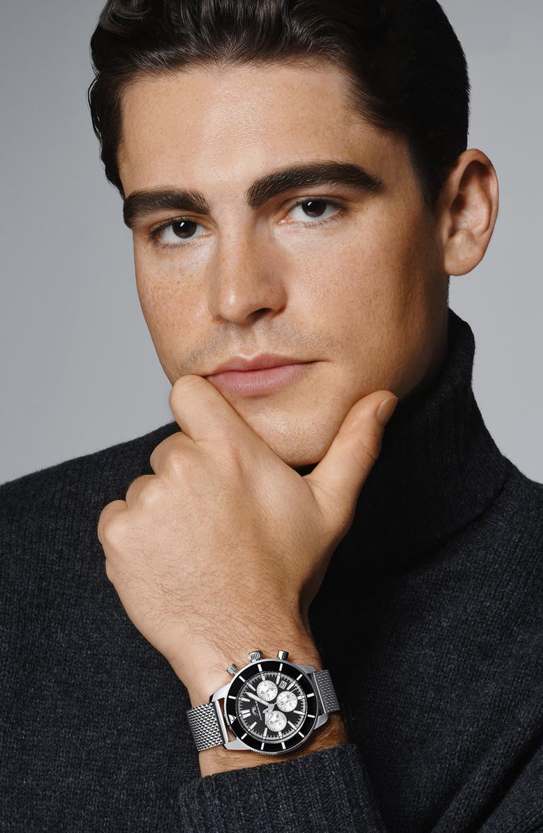 PORSAMO BLEU Brandon Mesh Strap Chronograph, 44mm, Alternate, color, Silver-Black