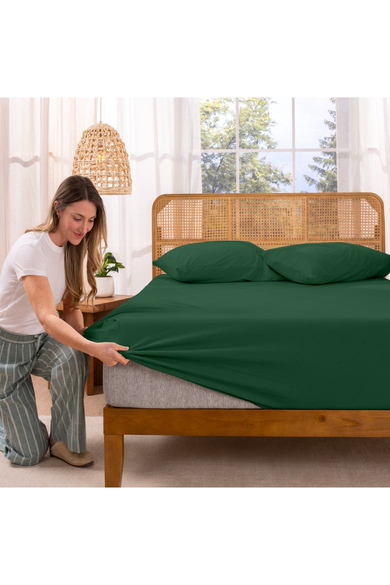 Organic Cotton Jersey Fitted Sheet, Alternate, color, Forest Green