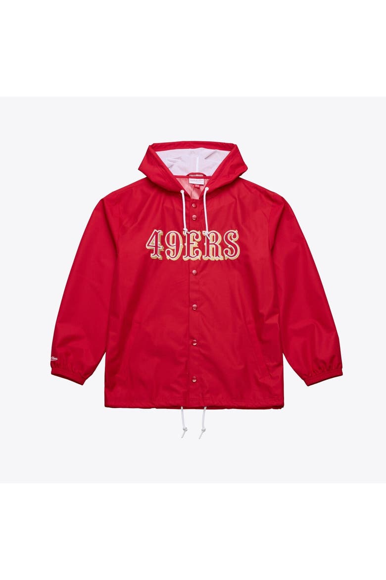 Men's Mitchell & Ness Scarlet San Francisco 49ers Coaches Full-Snap Hooded Windbreaker Jacket, Main, color, Scarlet