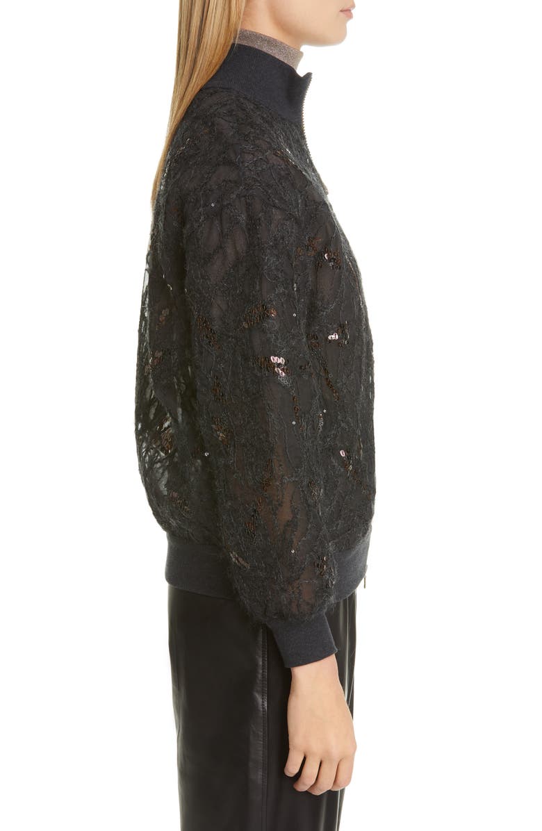 Brunello Cucinelli Embellished Silk Tulle Bomber Jacket, Alternate, color,