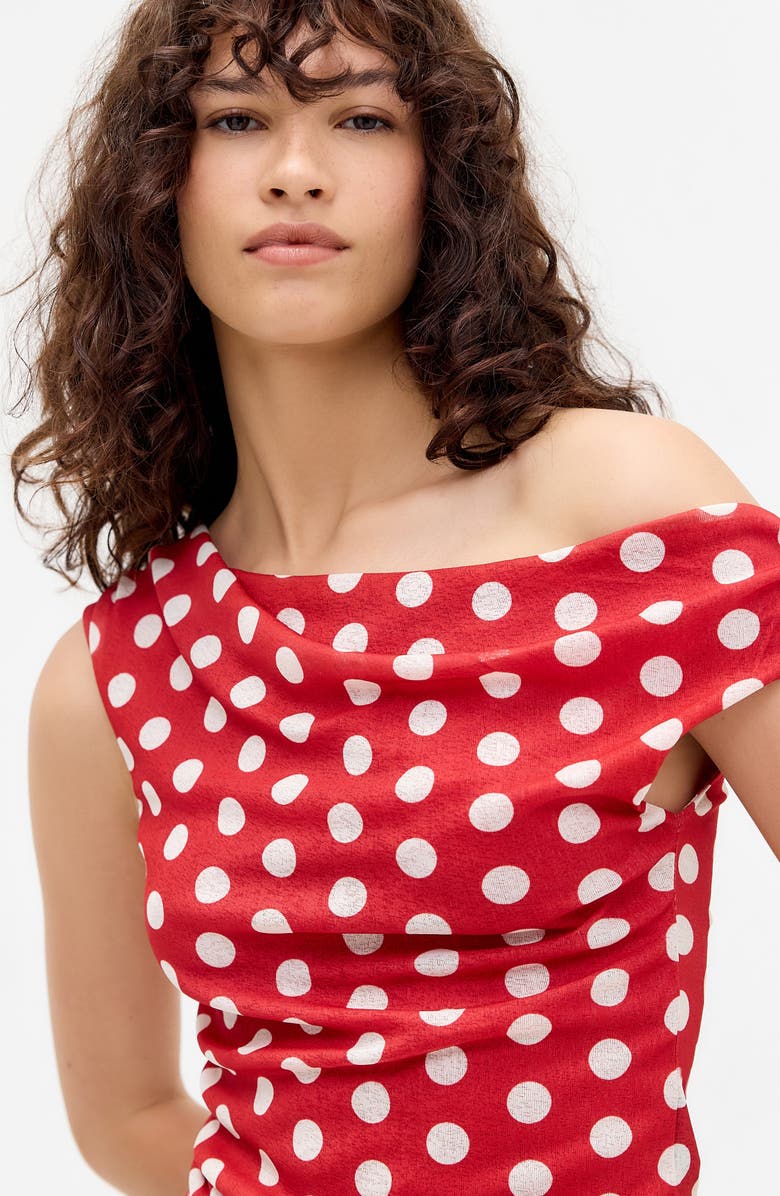 BDG Urban Outfitters Fia Polka Dot Off the Shoulder Top, Alternate, color, Red