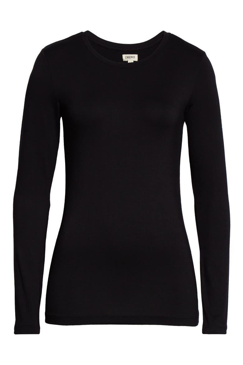 Tess Long Sleeve Stretch Jersey Top, Alternate, color, BLACK