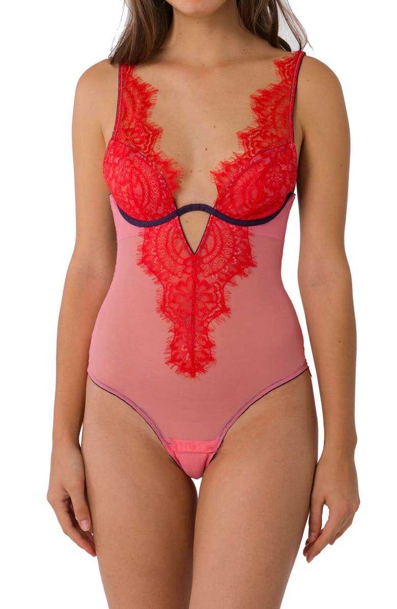 Dora Larsen Rupa Lace Trim Underwire Teddy, Main, color,