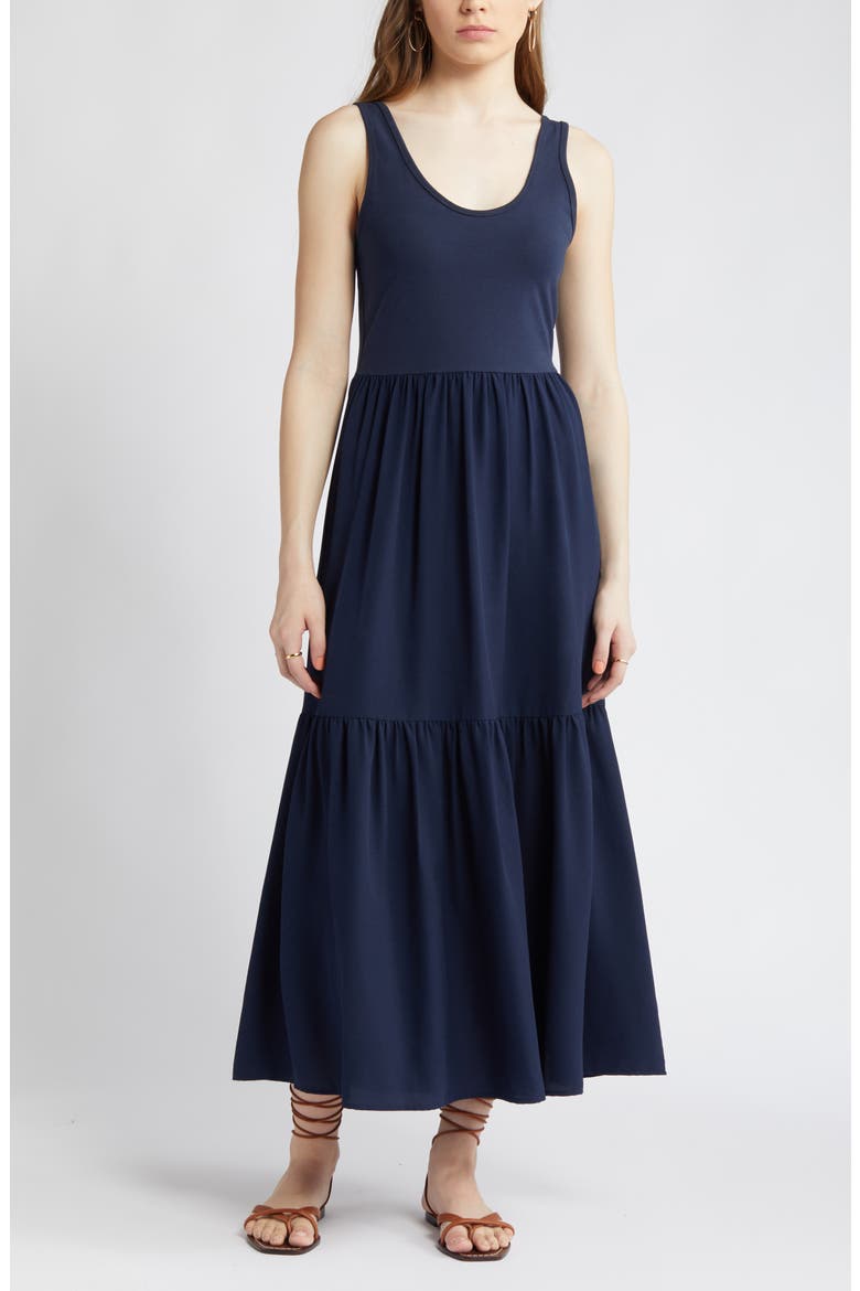 Mixed Media Tank Maxi Sundress, Main, color, NAVY BLAZER