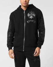PHILIPP PLEIN Zip Hoodie With Leather Inserts Chrome Crest Men