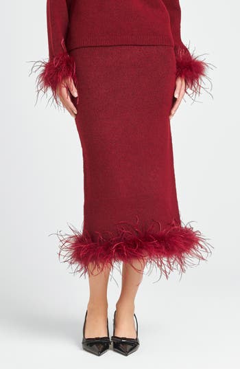 Shop Wayf Sadie Feather Trim Knit Skirt