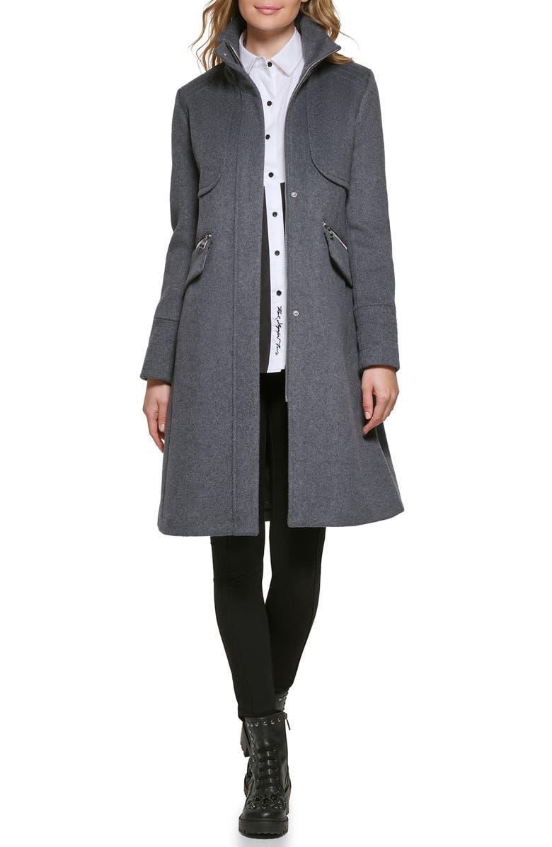 KARL LAGERFELD PARIS Officer Wool Blend Coat, Alternate, color, Medium Grey