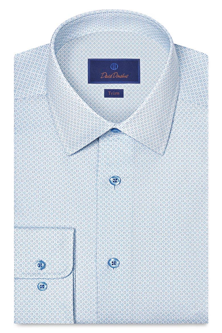 Trim Fit Geometric Print Cotton Dress Shirt, Main, color, WHITE/ SKY