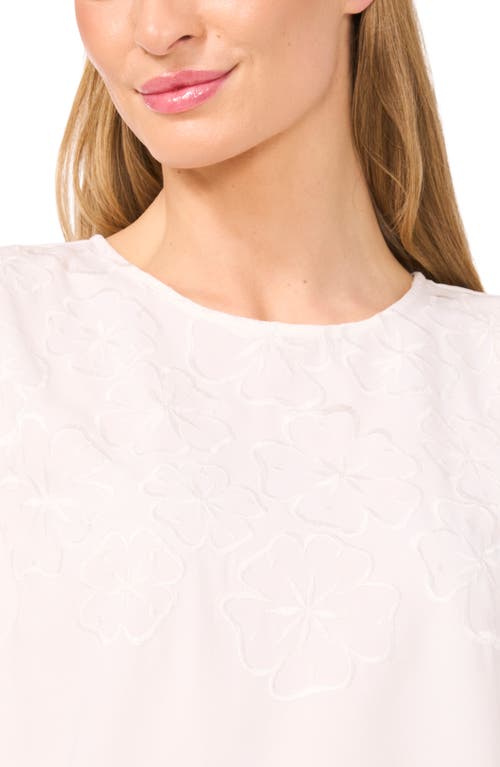 Cece Floral Embroidery Long Sleeve Crepe Shirt In New Ivory