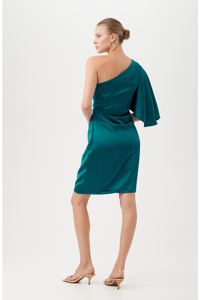 Jamile One-Shoulder Satin Cocktail Dress, Alternate, color, POOL TEAL