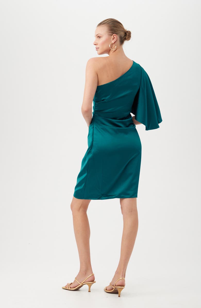 Trina Turk Jamile One-Shoulder Satin Cocktail Dress, Alternate, color, Pool Teal