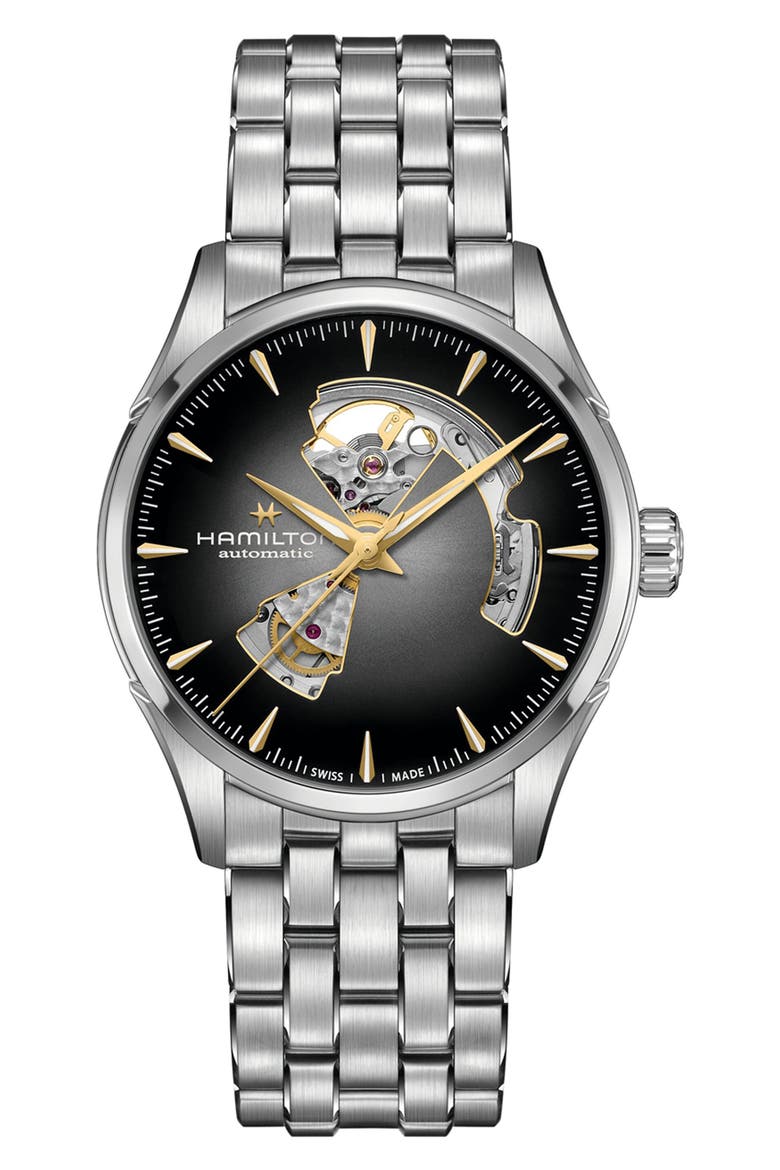 Jazzmaster Open Heart Bracelet Watch, 42mm, Main, color, BLACK