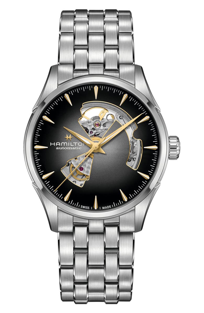 Hamilton Jazzmaster Open Heart Bracelet Watch, 42mm, Main, color, Black