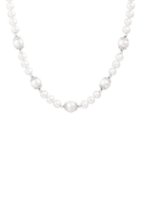 Sterling Silver Filigree 6-12mm Cultured Freshwater Pearl Station Necklace