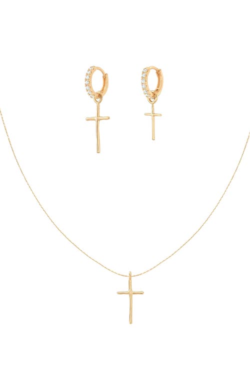 Bearfruit Jewelry Sterling Silver 18k Gold Plated Ariel Cross Necklace & Mismatching Cross Earrings In Gold