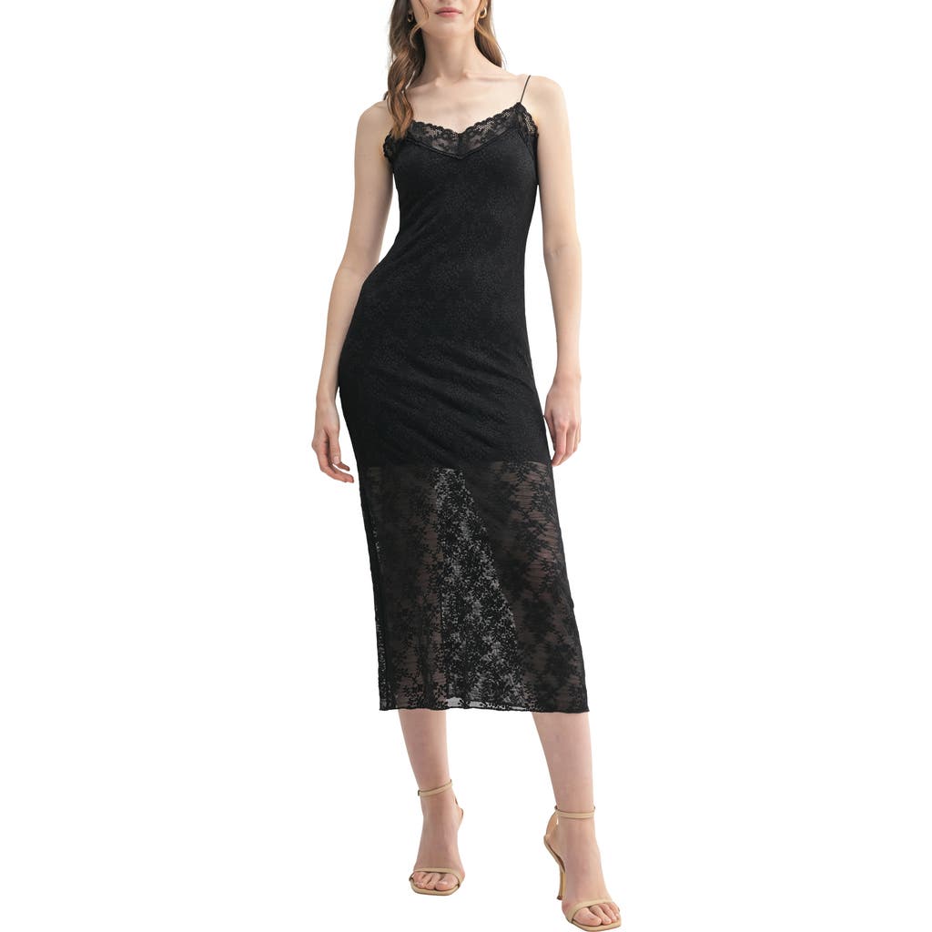 Lush Lace Slip Midi Dress In Black