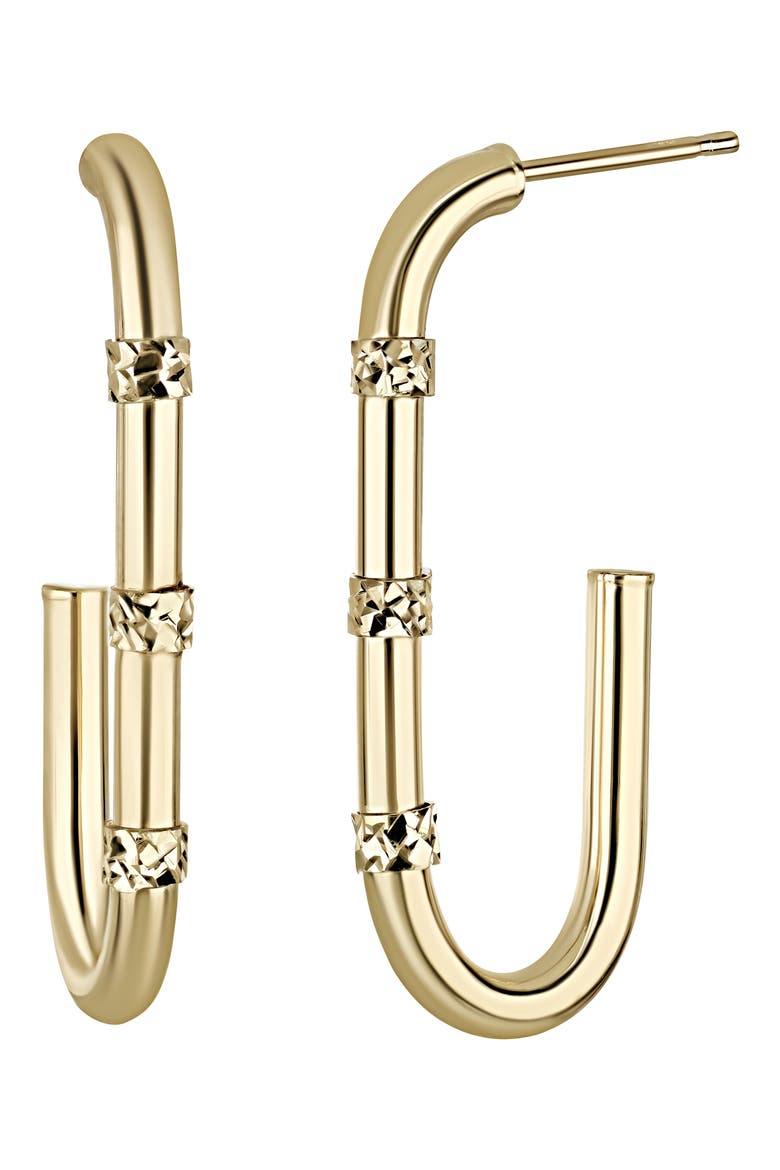 14K Gold Elongated Hoop Earrings, Main, color, 14KY