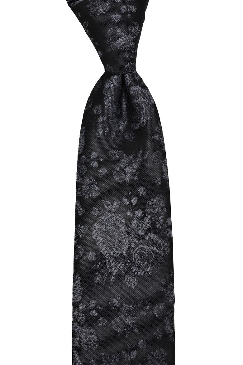 Photo Print Floral Tie, Alternate, color, BLACK/ GREY