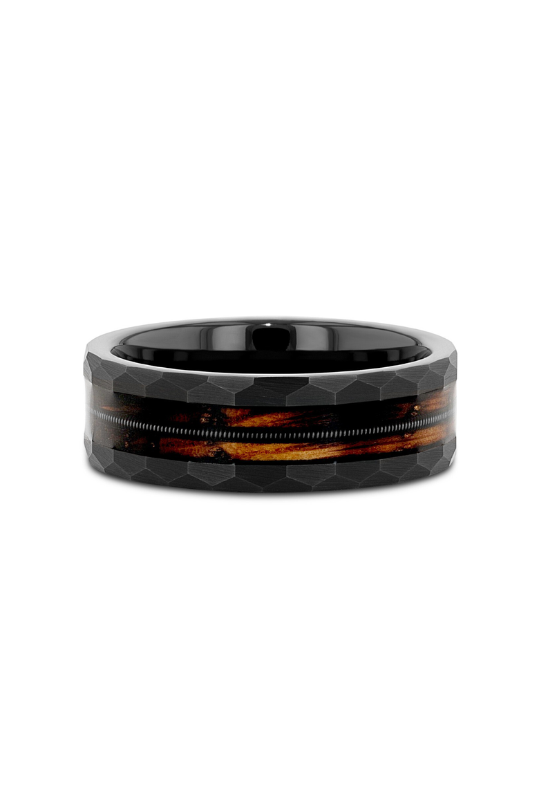 Riff Barrel Wood Tungsten Wedding Band, Alternate, color, Black / Brown