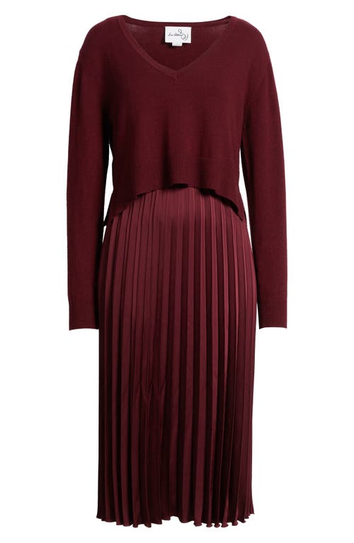 Sam Edelman Pleated Slipdress And Sweater Set In Burgundy