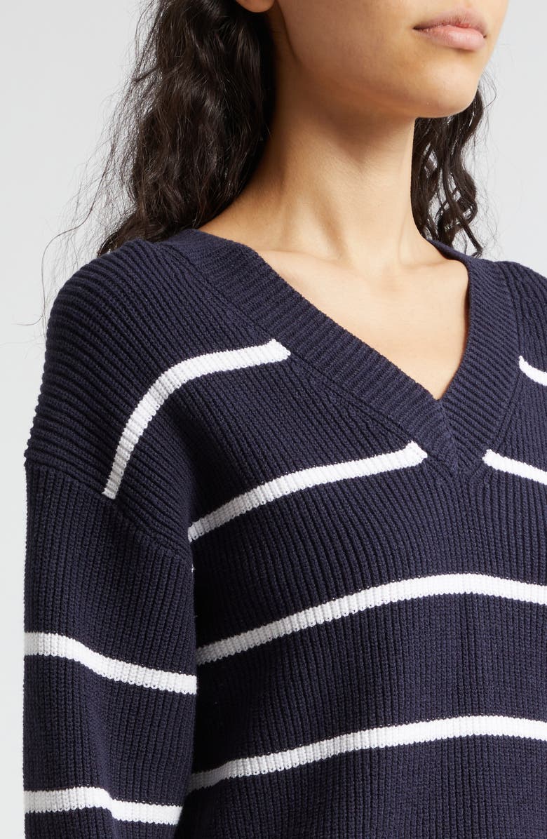 Vince Stripe V-Neck Cotton Blend Sweater, Alternate, color, 