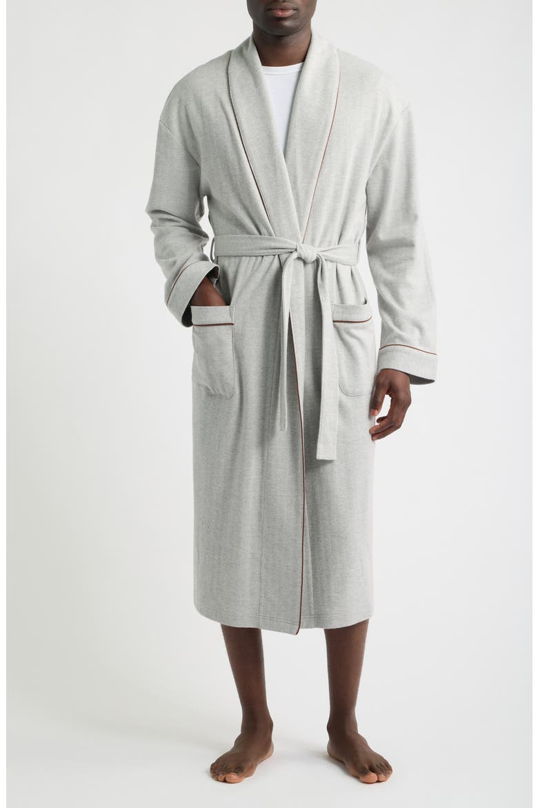 Frosted Herringbone Shawl Robe, Main, color, GREY
