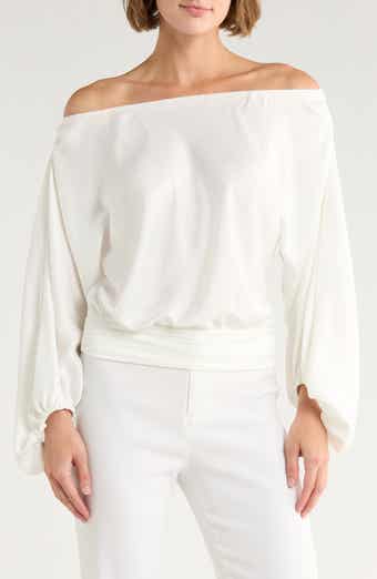 Ramy Brook Sonja Off the Shoulder Long Sleeve Cropped Top