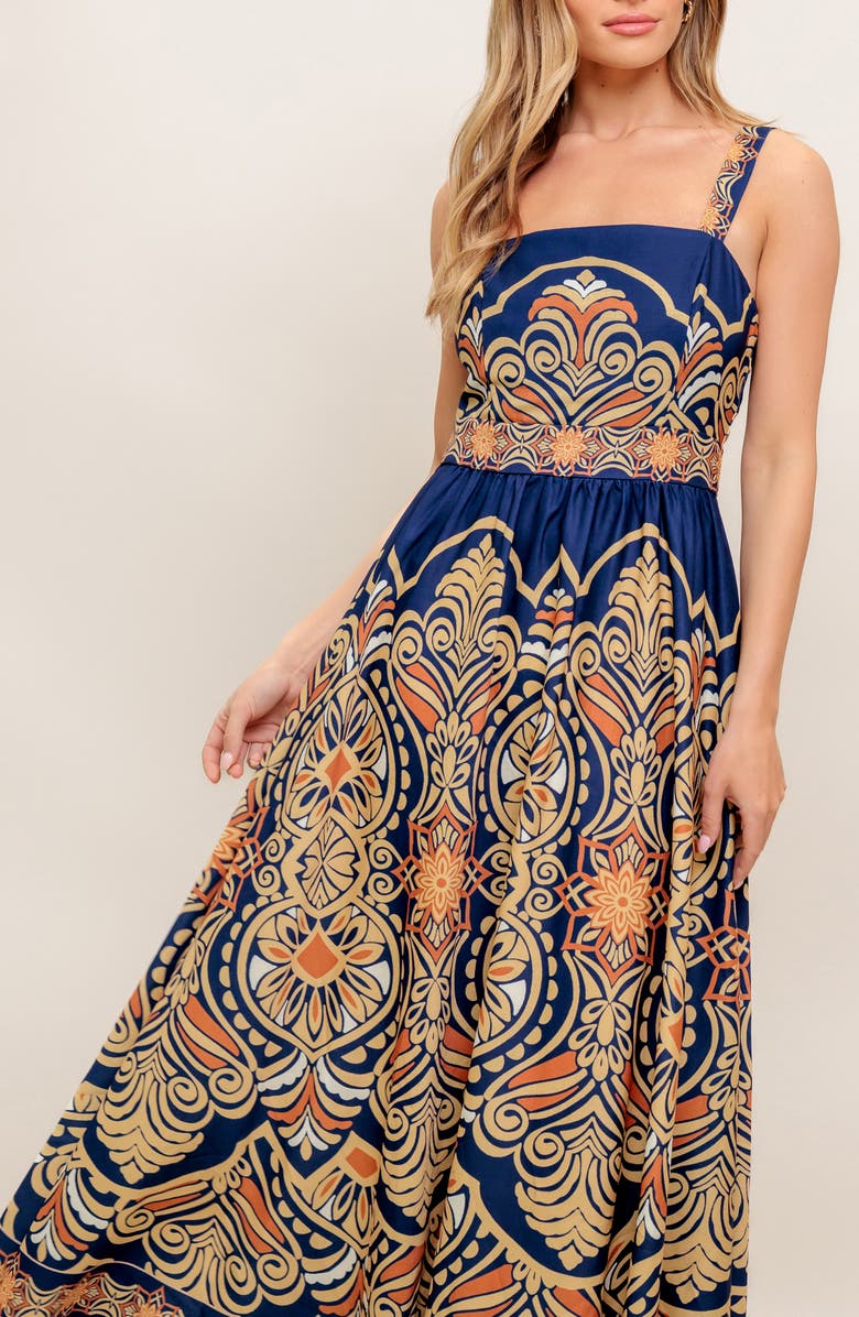 FLYING TOMATO Square Neck Midi Dress, Alternate, color, Navy