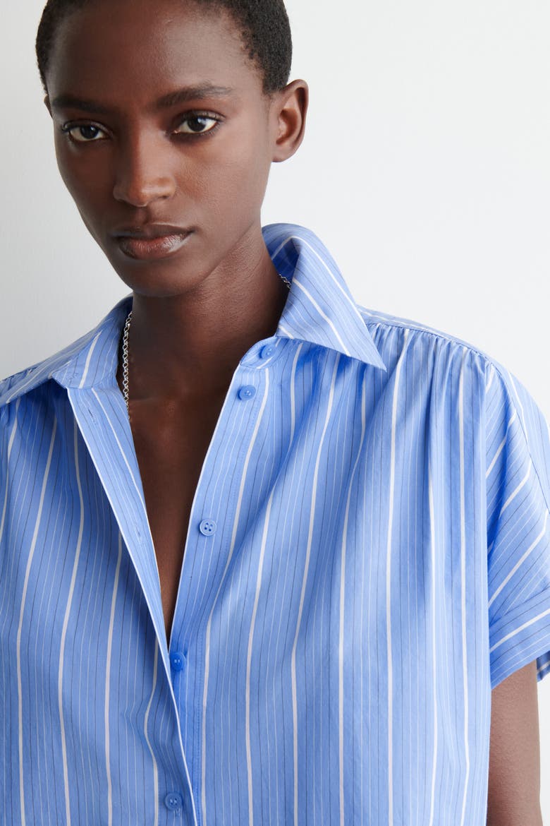 Striped Short-sleeved Cotton Shirt, Alternate, color, BLUE / STRIPED