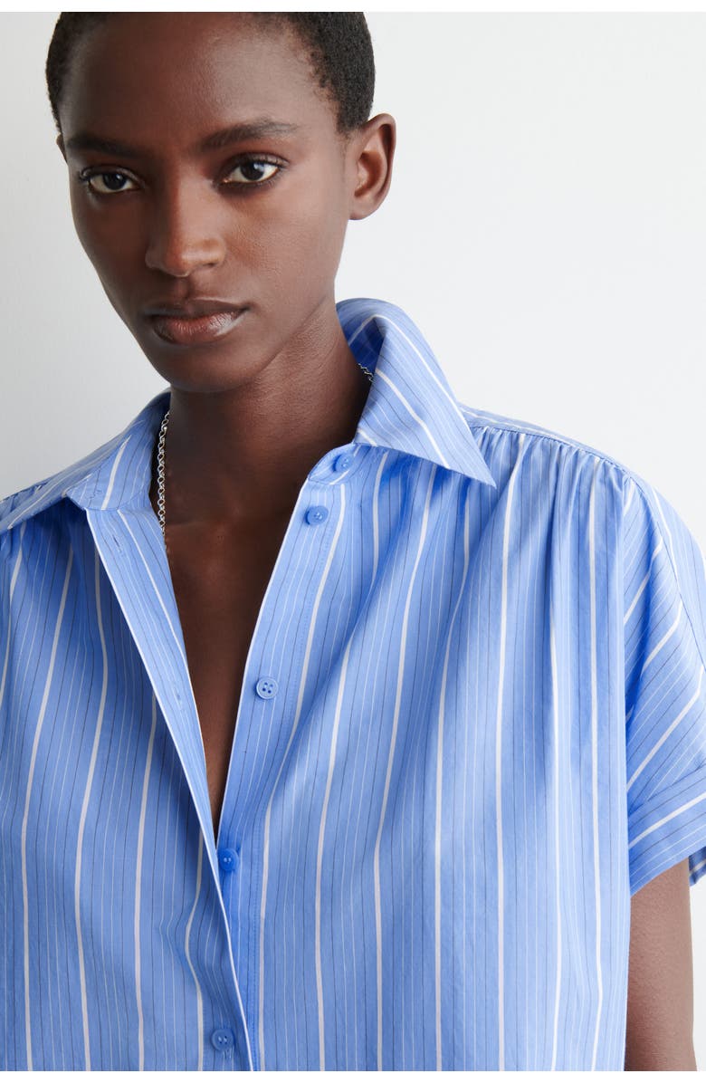 COS Striped Short-sleeved Cotton Shirt, Alternate, color, Blue / Striped