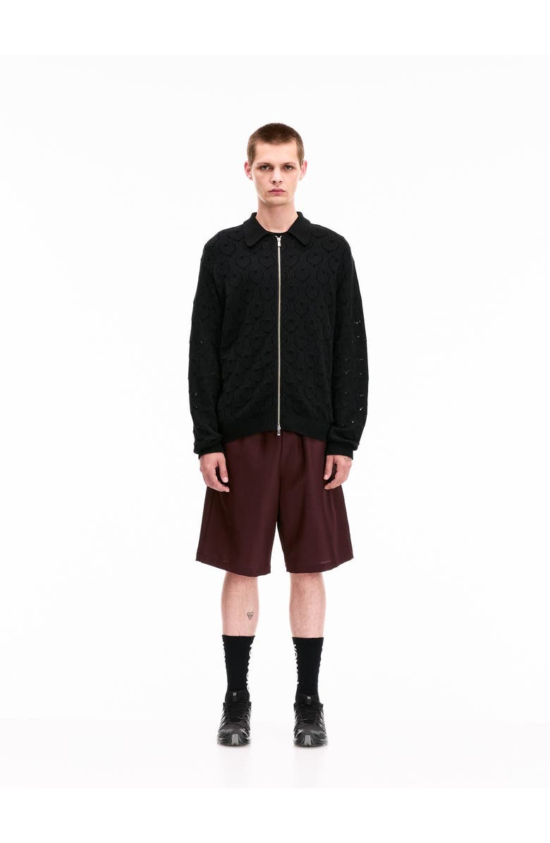 vowels Eyelet Knitted Zip-Up, Alternate, color, Black