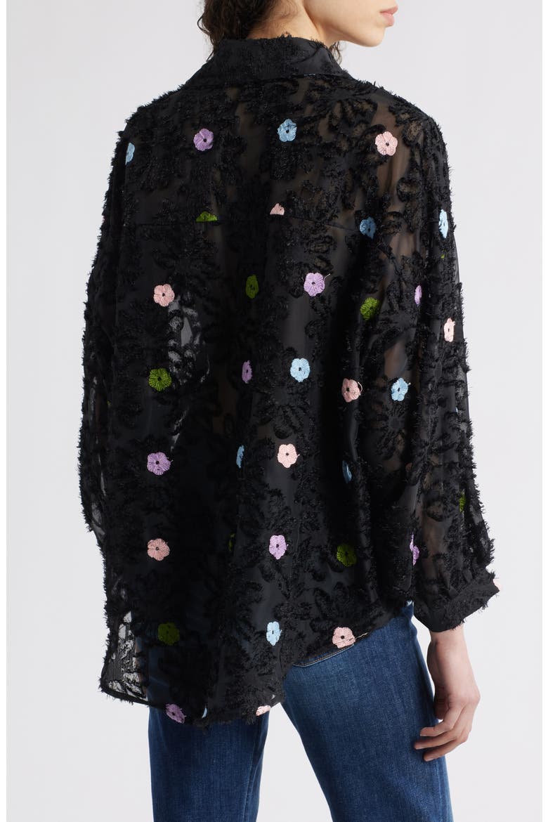 Emma Embellished Semisheer Button-Up Shirt, Alternate, color, BLACK