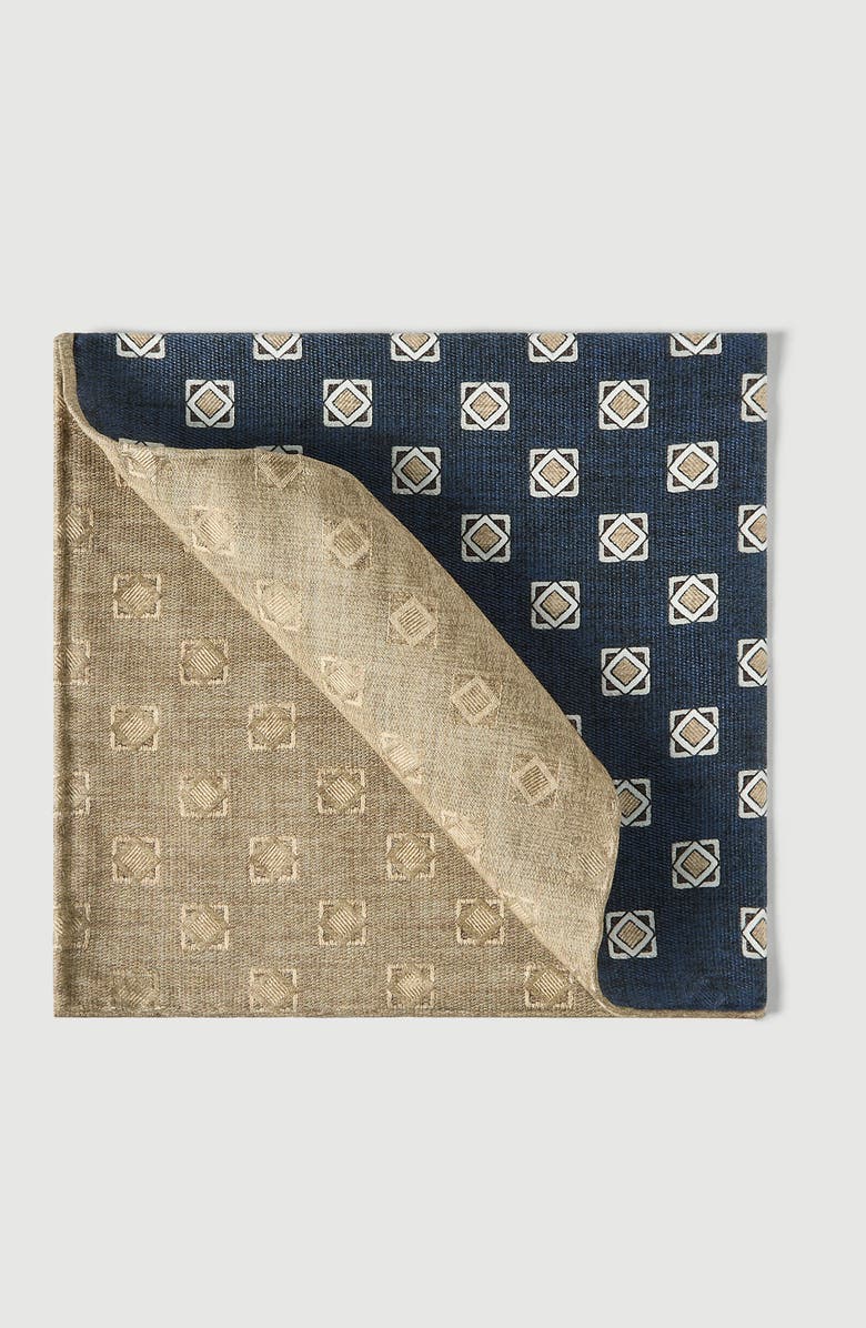 Brunello Cucinelli Silk geometric pattern pocket square, Main, color, Navy Blue