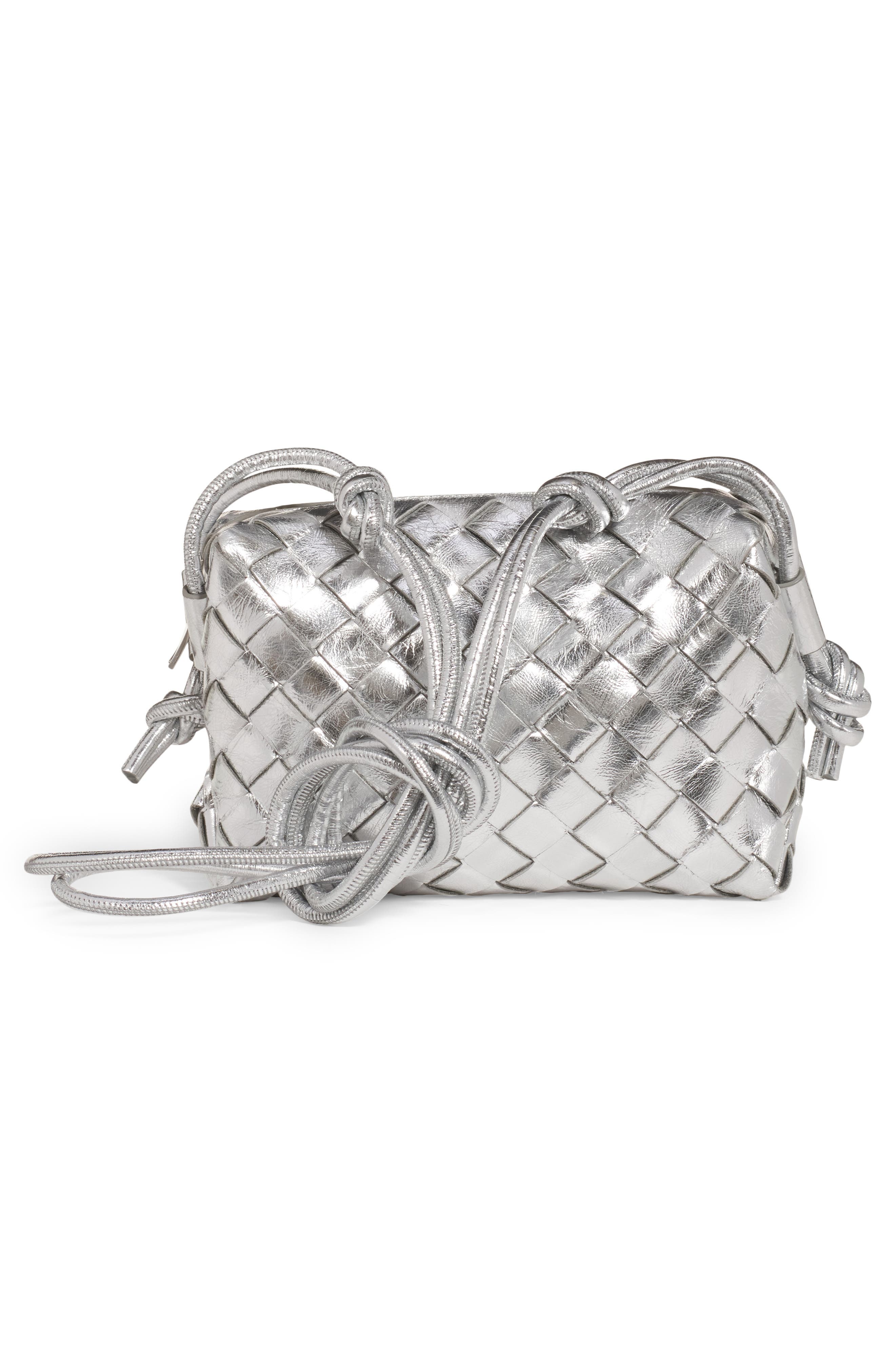 Small Intrecciato Leather Crossbody Bag, Alternate, color, SILVER/ SILVER