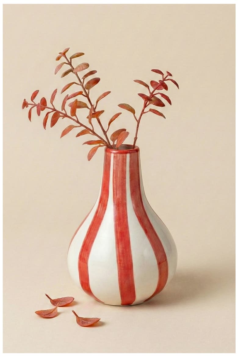 Ceramic Stripe Bud Vase, Alternate, color, RED